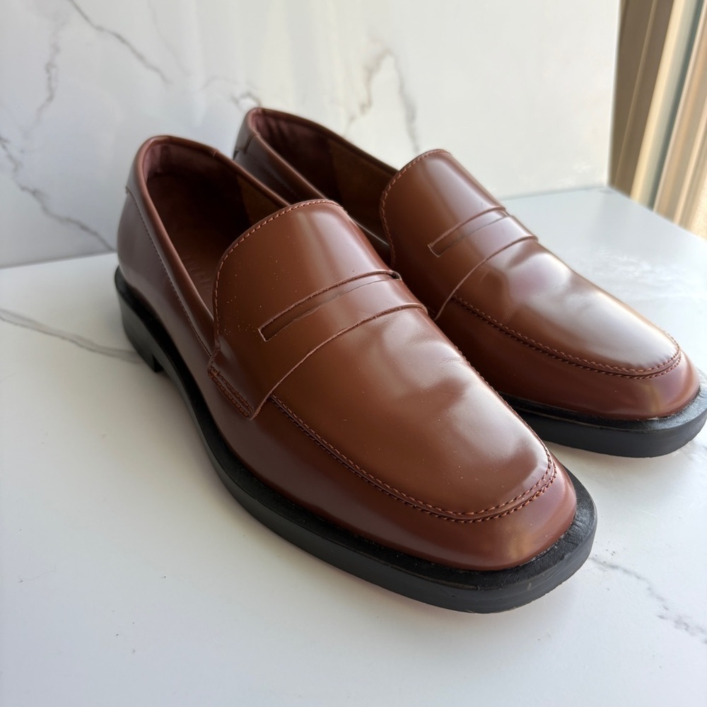 Everlane sz 5.5 The Penny Loafer Rum Brown Leather slip-on Classic square toe